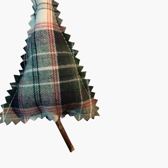 Plaid Christmas Tree Ornament white Black Fabric Ribbon Hanger Rustic Cabin - Picture 4 of 4